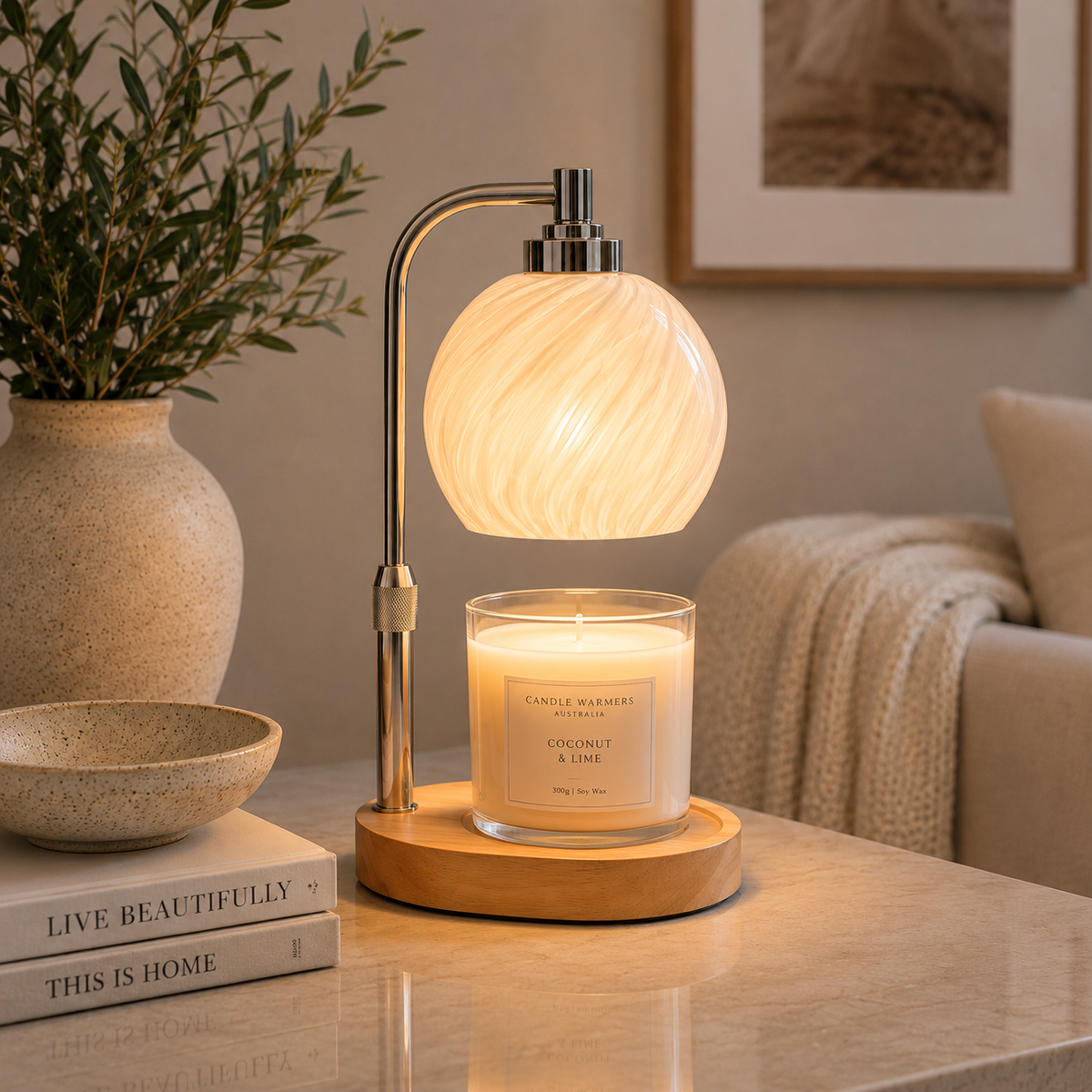 Swirl Blown Glass Candle Warmer Lamp