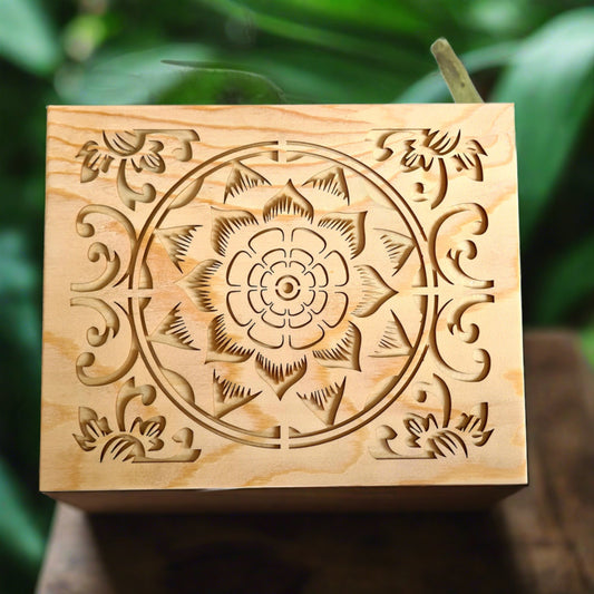 Essential Oil Box - Wood carved Lotus Flower - WHOLESALE